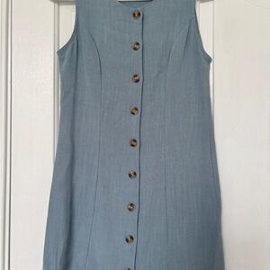 Monteau Sleeveless Slate Blue Button-Front Dress